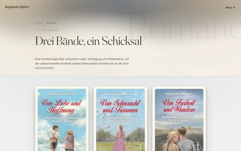 Übersicht der drei Romanbände mit Covern und Inhalt