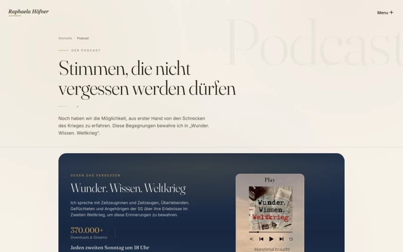 Podcastbereich „Wunder. Wissen. Weltkrieg“ mit Folgenübersicht